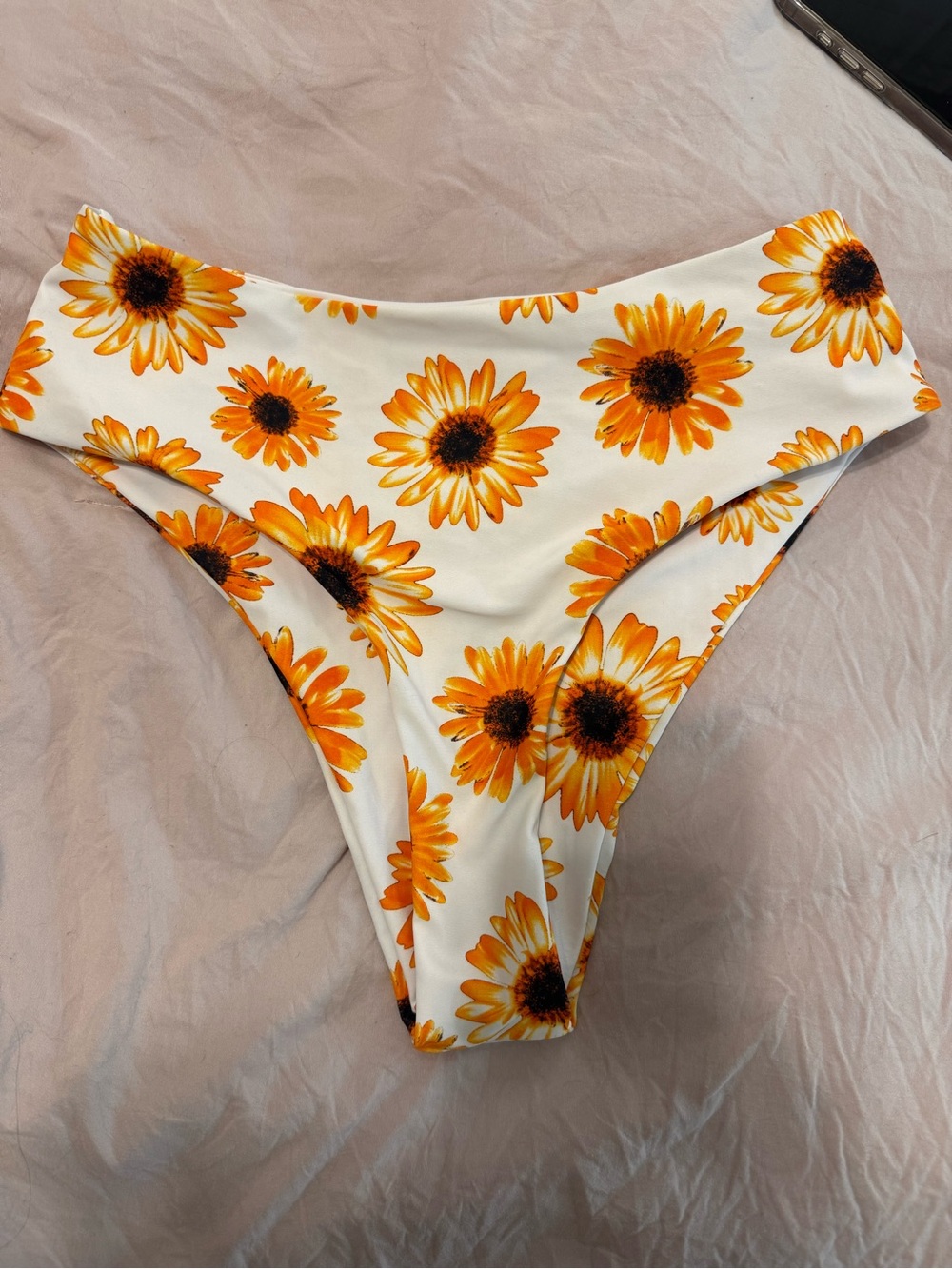 SHEIN White Bikini Bottoms with Orange Sunflower Print
